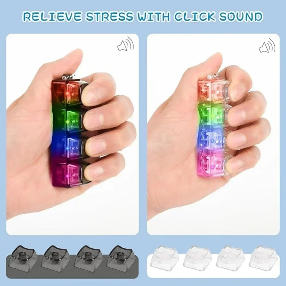 LED Keyboard Keychain Fidget Toys 4 Keys Keyboard KeycapsToy Party Stress Relief Keyboard Cap