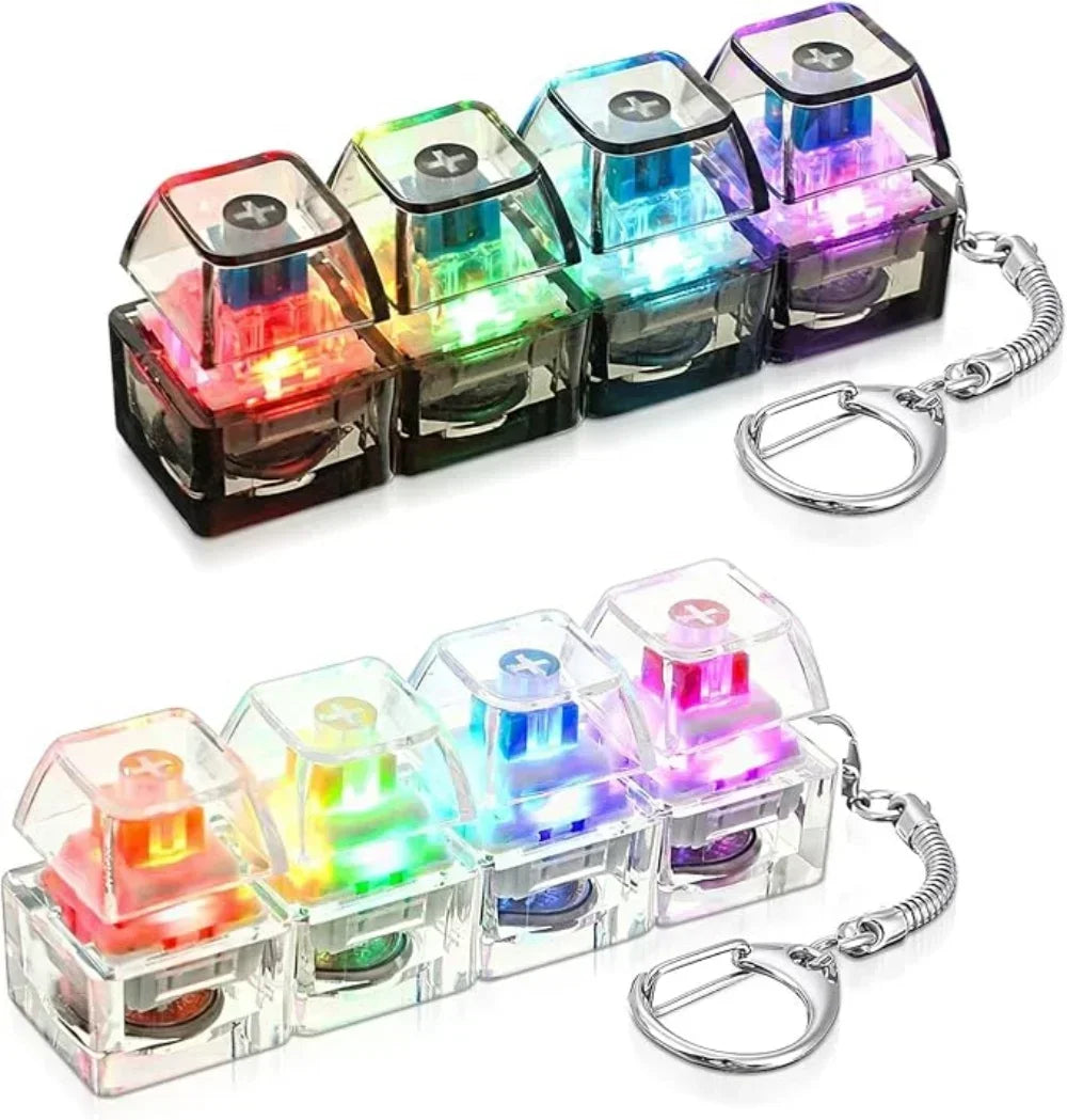 LED Keyboard Keychain Fidget Toys 4 Keys Keyboard KeycapsToy Party Stress Relief Keyboard Cap
