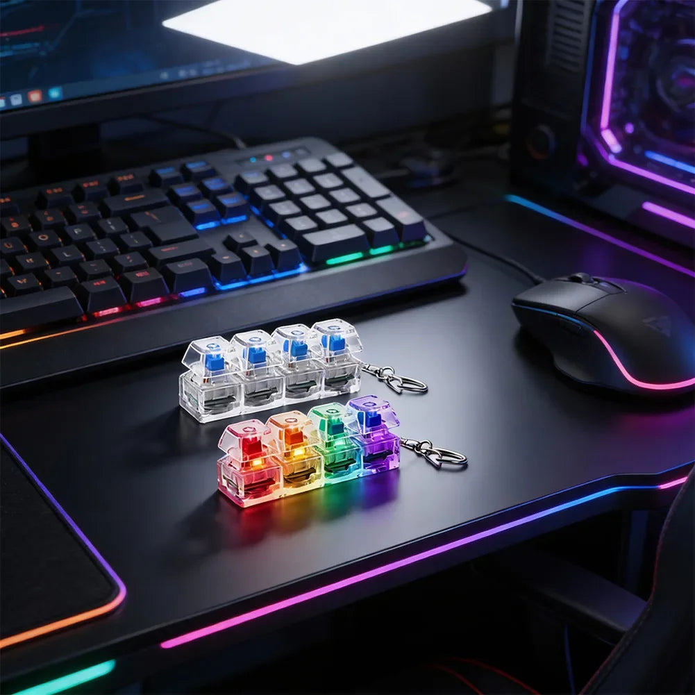LED Keyboard Keychain Fidget Toys 4 Keys Keyboard KeycapsToy Party Stress Relief Keyboard Cap