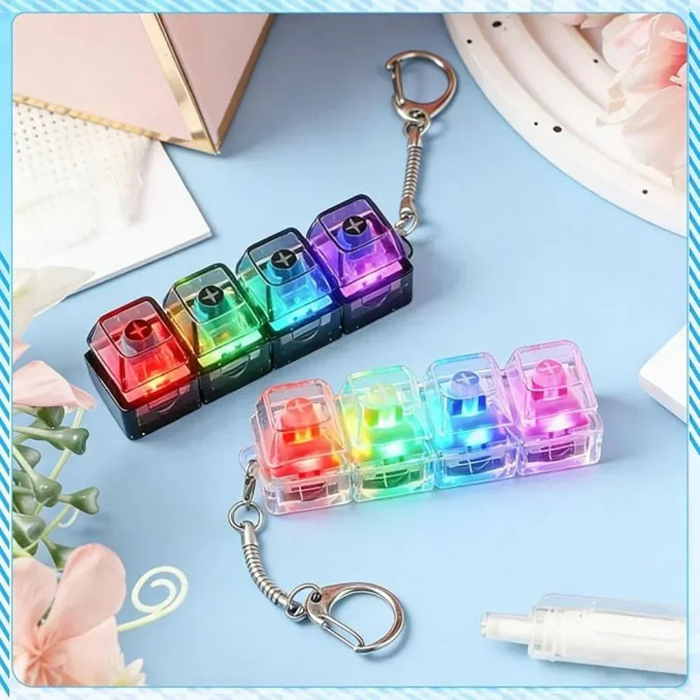 LED Keyboard Keychain Fidget Toys 4 Keys Keyboard KeycapsToy Party Stress Relief Keyboard Cap
