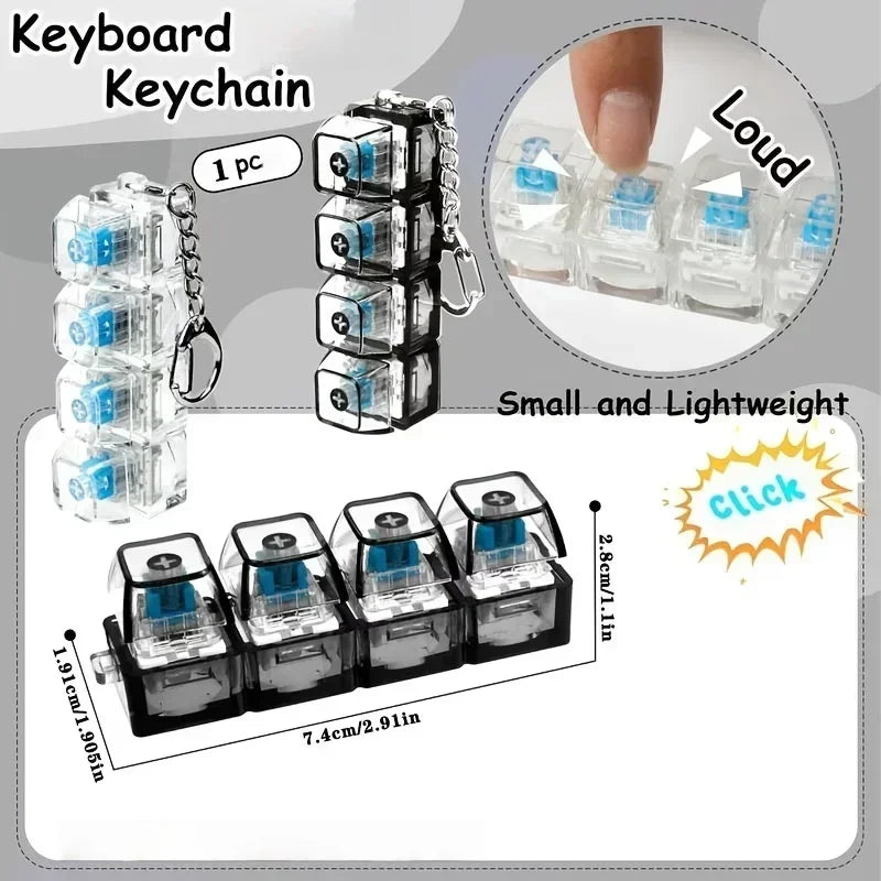 LED Keyboard Keychain Fidget Toys 4 Keys Keyboard KeycapsToy Party Stress Relief Keyboard Cap